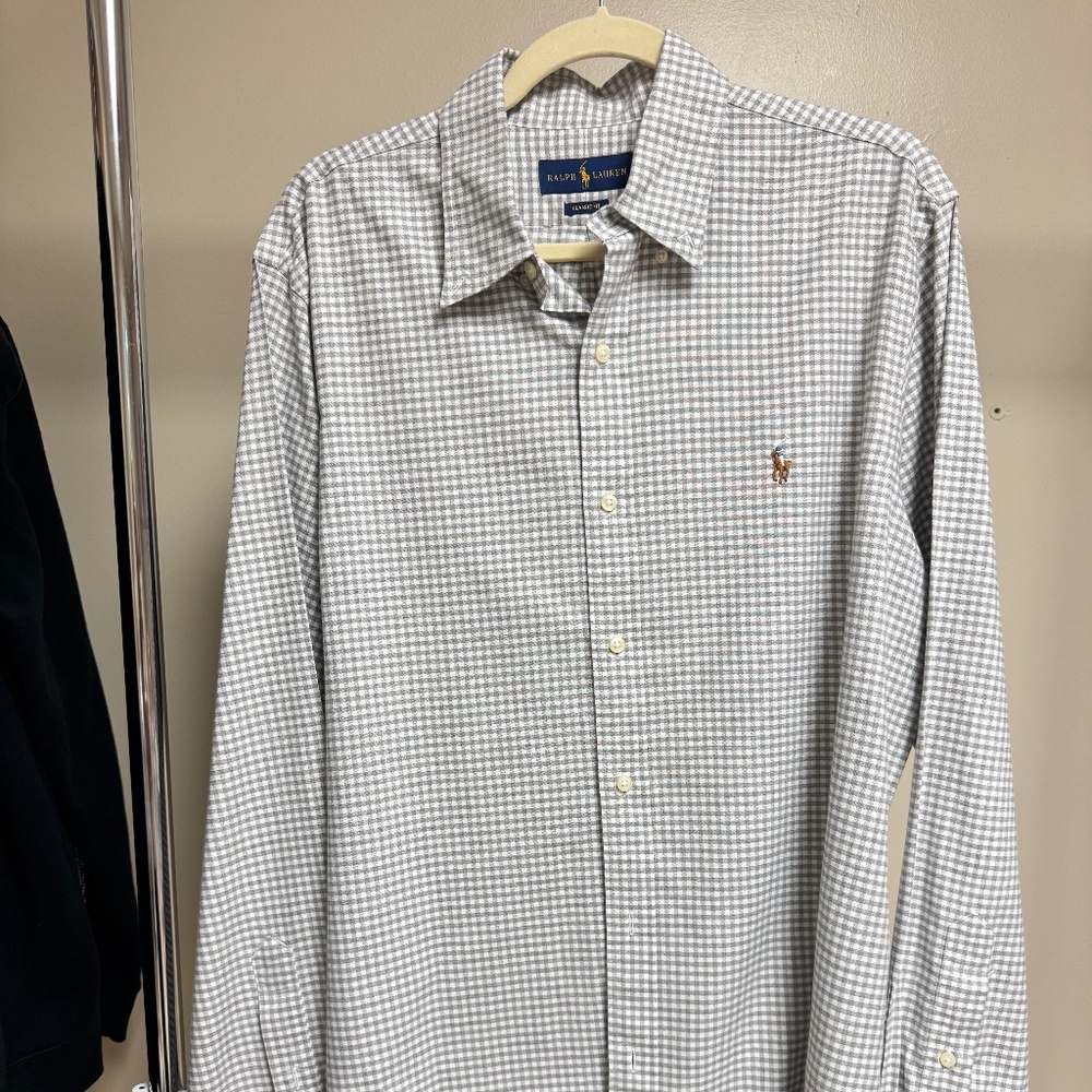 Polo Ralph Lauren Men's Classic Fit Long Sleeve Gingham Check Shirt Gray L
